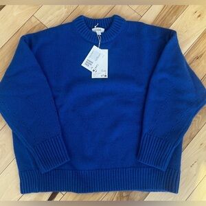 COS CHUNKY WOOL CREW-NECK JUMPER - Blue, Small